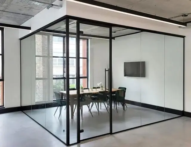 Slim profile glass partition